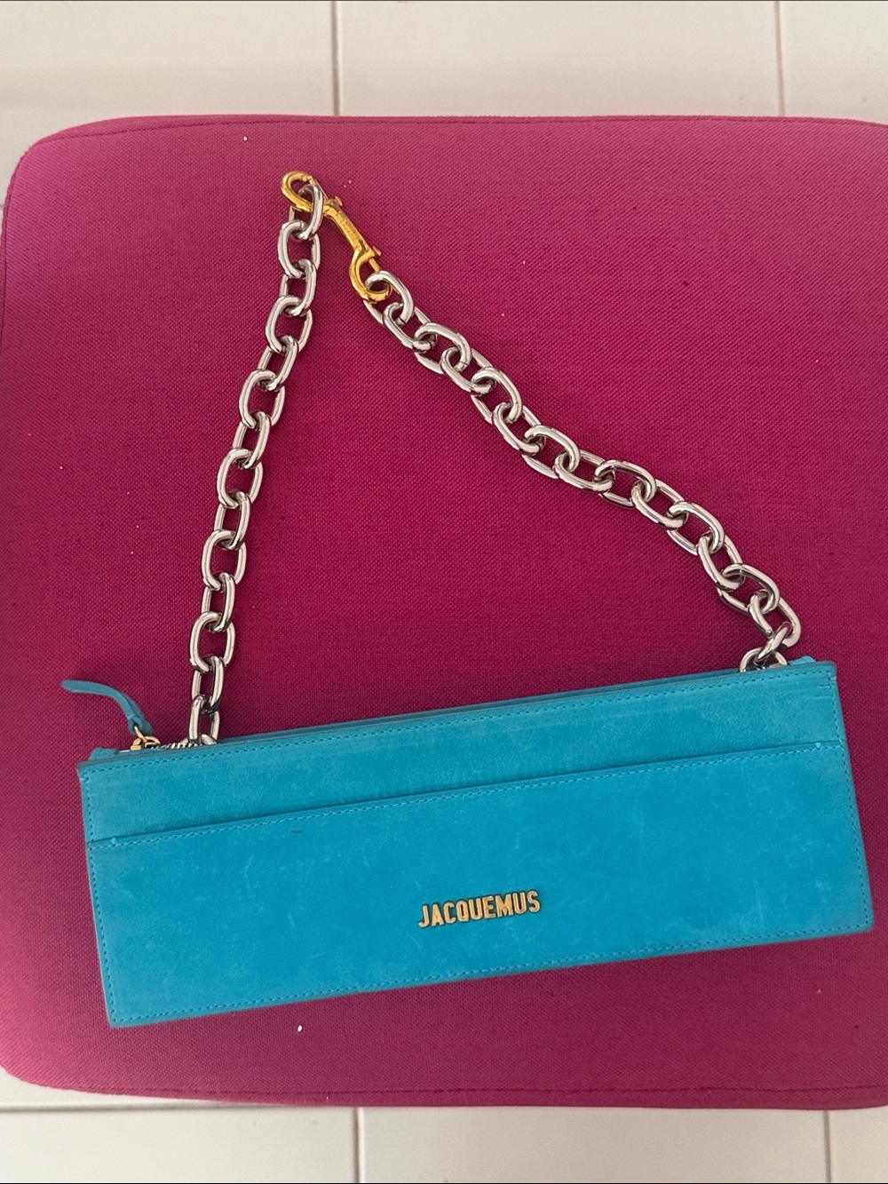 Jacquemus Turquoise Leather Chain-Handle Shoulder Bag